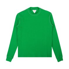 Bottega Veneta Вафельная трикотажная футболка с длинными рукавами, цвет Зеленая трава