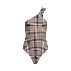 Купальник на одно плечо в клетку Burberry Vintage Check, цвет Архивный бежевый