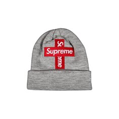 Шапка-бини Supreme x New Era Cross Box Logo, Heather Grey