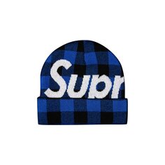 Шапка-бини Supreme с большим логотипом Синяя клетка