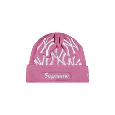 Шапка-бини с логотипом Supreme x New York Yankees x New Era, цвет Розовый