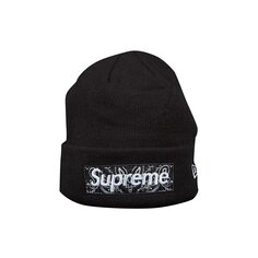 Шапка-бини с логотипом Supreme x New Era Box, цвет Черный