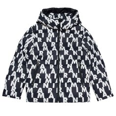 Утепленная куртка с капюшоном Marni Kids All Over Pattern, цвет Черный/Белый