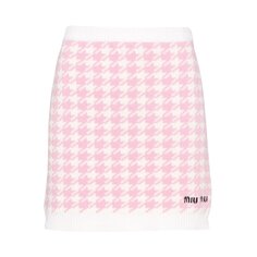 Мини-юбка кашемирового трикотажа Miu Miu, цвет Белый/Розовый