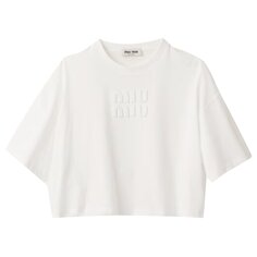 Укороченная футболка из джерси Miu Miu, цвет Белый