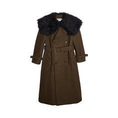 Шерстяное пальто с меховым воротником Comme des Garçons Melton, цвет Хаки/Черный