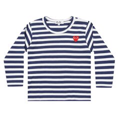 Детская футболка с длинными рукавами и логотипом Comme des Garçons PLAY в полоску, темно-синий/белый