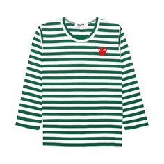 Детская футболка с длинными рукавами и полосатым сердечком Comme des Garçons PLAY, цвет Зеленый/белый