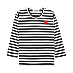 Детская футболка с длинными рукавами и логотипом в полоску в форме сердца Comme des Garçons PLAY, цвет Черный/Белый
