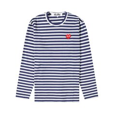 Полосатая футболка с длинными рукавами Comme des Garçons PLAY x Invader, цвет Белый/Темно-синий