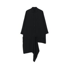 Yohji Yamamoto Асимметричная длинная рубашка из искусственного шелка, цвет Черный