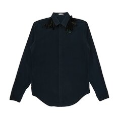Рубашка на пуговицах с воротником из перьев Dior Homme, темно-синяя