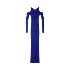 Off-White Длинное платье из сетчатой ткани с отверстиями, Синий/Голубой