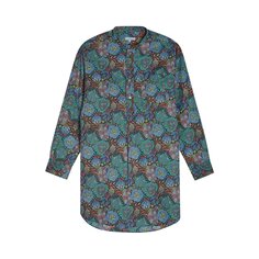 Engineered Garments Длинная тканевая рубашка с цветочным принтом и полосатым воротником, темно-синяя