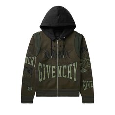 Университетская куртка с капюшоном и вышивкой от Givenchy, цвет Милитари-зелёный