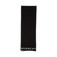 Шерстяной вязаный шарф с вышитым логотипом Givenchy, цвет Черный