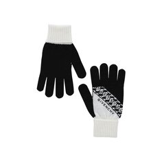 Шерстяные перчатки Givenchy в рубчик с логотипом, цвет Черный/Белый
