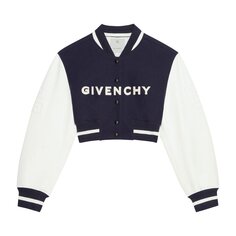 Укороченные университетские брюки с кожаными рукавами от Givenchy, темно-синие/белые