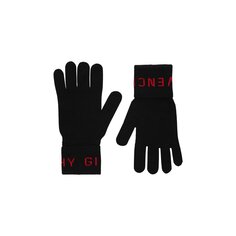 Шерстяные перчатки Givenchy в рубчик с логотипом, цвет Черный/красный