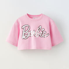 Футболка для девочки Zara Barbie Mattel Sequinned, розовый