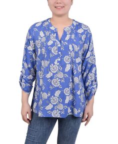 Блуза Petite с длинными рукавами-рулонами и защипами спереди NY Collection
