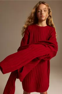 Объемное трикотажное платье H&amp;M, красный H&M