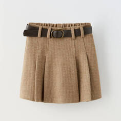 Юбка-шорты Zara Herringbone With Belt, бежевый