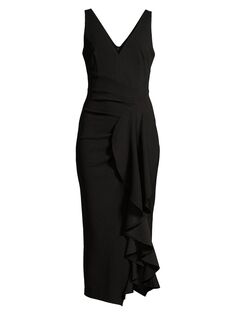 Елизаветинское платье миди с оборками и V-образным вырезом Elliatt, черный