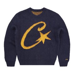 Вязаный свитер Corteiz C Star из мохера, темно-синий