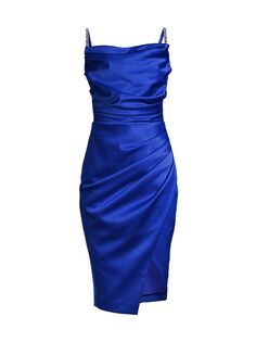 Атласное платье-миди со стразами и драпировкой Lavish Alice, синий