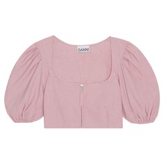 GANNI Меланжевая укороченная блузка на молнии с драпировкой, цвет Розовый