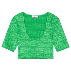 Укороченная блузка из жатого атласа GANNI, цвет Зеленый