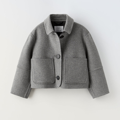 Короткое пальто Zara Wool Blen, серый