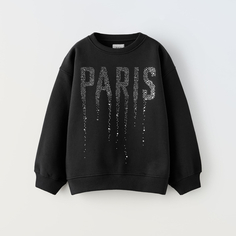 Свитшот для девочки Zara Paris With Rhinestones, черный