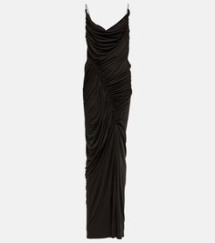 Платье макси из джерси со сборками Bottega Veneta, черный