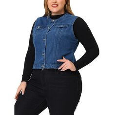 Женский джинсовый жилет больших размеров с круглым вырезом, верхняя одежда, джинсовая куртка Agnes Orinda