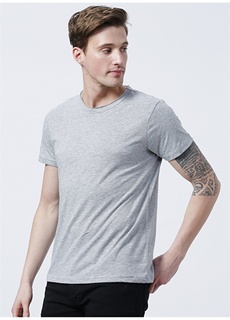 Базовая мужская футболка серого меланжевого цвета с колбасным воротником Limon