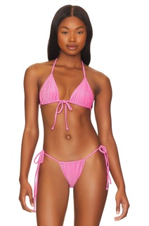 Топ Good American Sparkle Tie Front Triangle, цвет Knockout Pink001