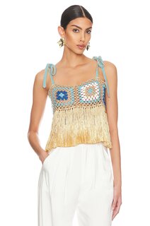 Топ My Beachy Side Hand Crochet Patchwork Fringe Crop, цвет Malibu Blue