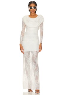 Платье GIUSEPPE DI MORABITO Laced Caped Gown, цвет Milk White