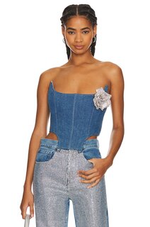 Бюстье GIUSEPPE DI MORABITO Bustier With Rose, цвет Light Blue Denim