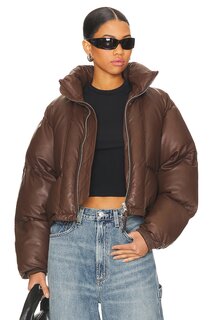 Пуховик AGOLDE x Shoreditch Ski Club Edie Leather Puffer, цвет Cola