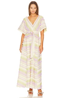 Платье макси Hayley Menzies Embroidered Kimono Sleeve V-neck Cotton, цвет Sun Wink Chartreuse