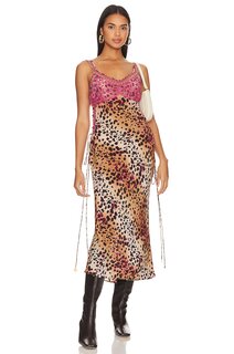 Платье миди Hayley Menzies Lace Silk Midi Slip Dress, цвет Natural Cheetah &amp; Camel Black