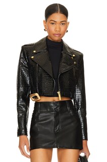 Куртка Alice + Olivia Krishna Faux Leather Cropped Moto, черный