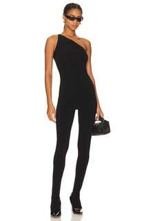 Комбинезон Norma Kamali One Shoulder Catsuit With Footie, черный