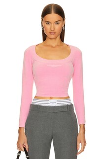 Топ Alexander Wang Scoop Neck Long Sleeve Logo, цвет Light Pink