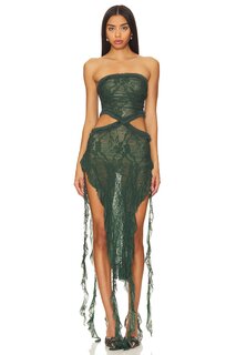 Платье Jaded London Scrunch Lace Ruffle, оливковый