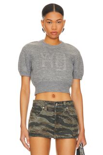 Футболка Alexander Wang Debossed Stacked Logo, цвет Medium Grey Melange