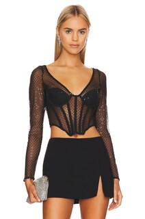 Топ Bardot Sequin Mesh Corset, черный